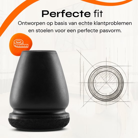 FLOOQ Pro Cache-jambes pour chaises flexibles ronds 22-28 mm - Feutre anti-rayures - Protecteurs de pieds de chaise - Protection de sol - 24 pièces - Zwart