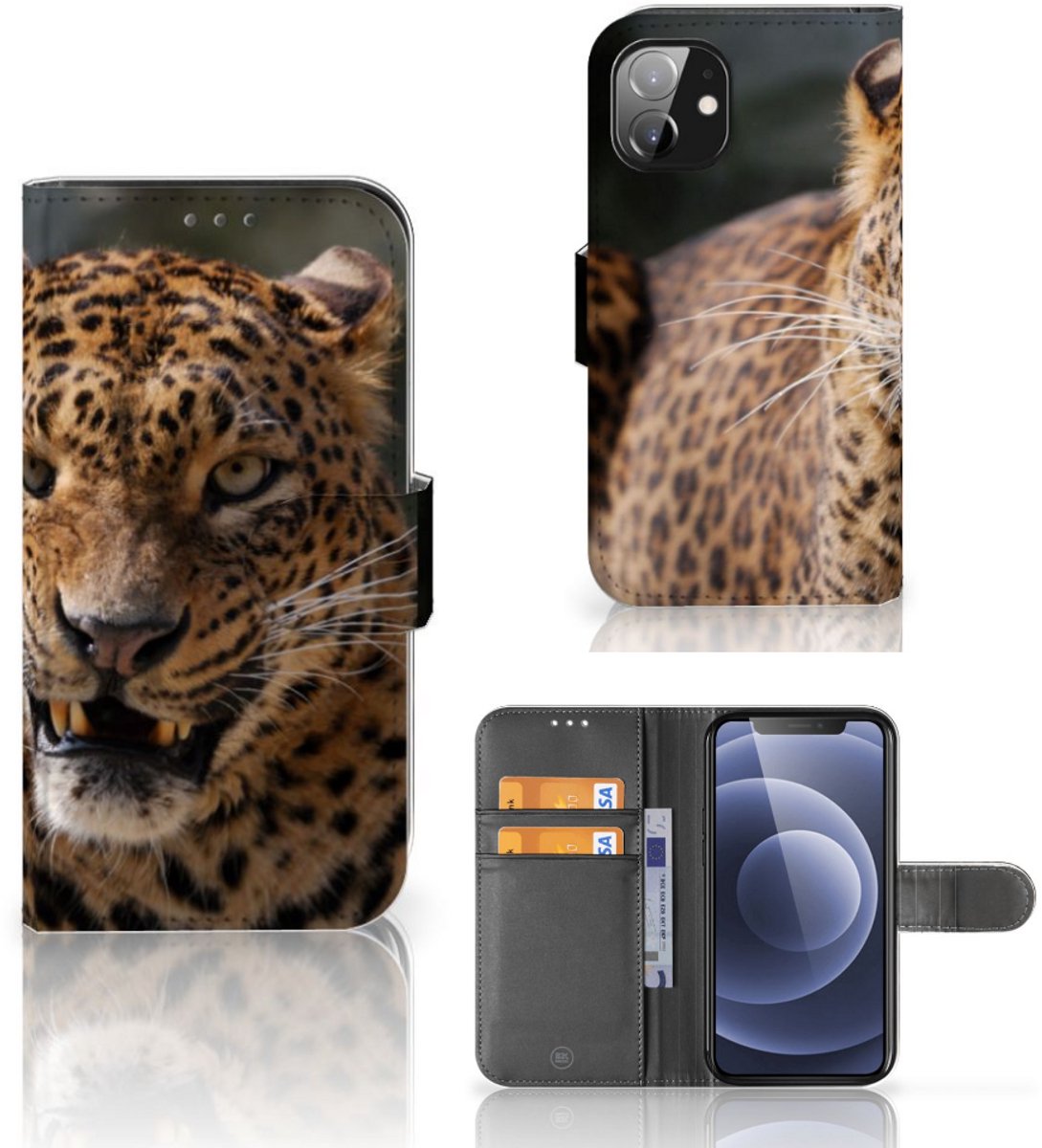 Apple iPhone 12 Mini Telefoonhoesje met Pasjes Luipaard