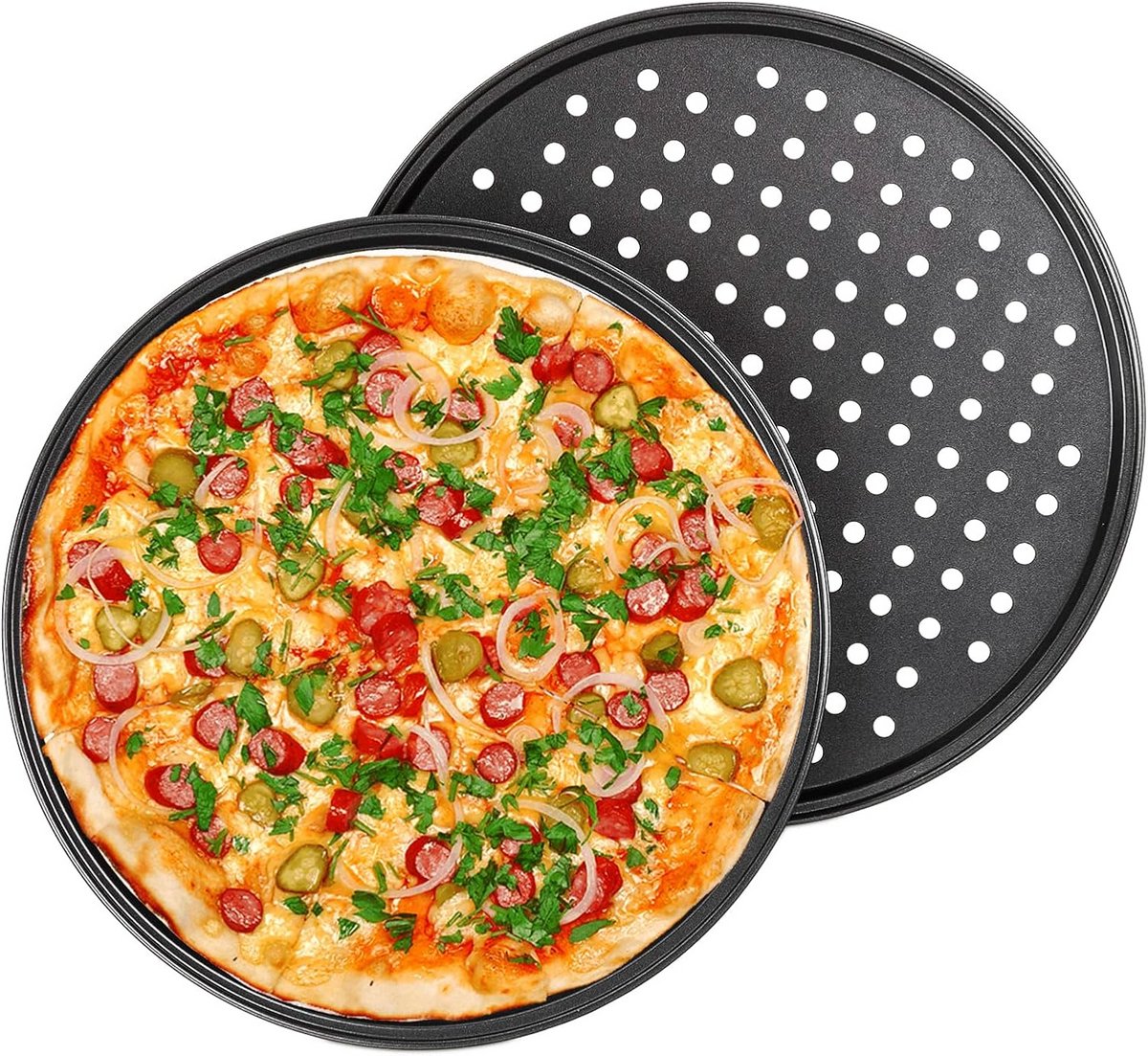 Ronde Pizzabakplaat Set van 2 - Antiaanbaklaag van Koolstofstaal, 32 cm Diameter