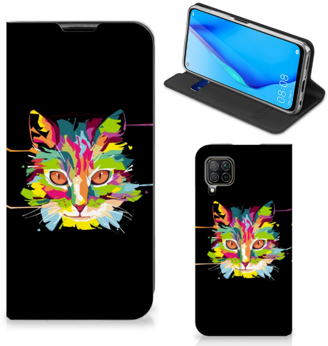 Standcase Hoesje voor Huawei P40 Lite Magnet Case Cat Color