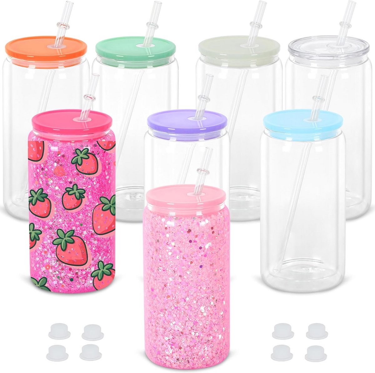 16 oz Sneeuwbol Tumbler - 8 Pack Voorgeboorde Sublimatie Glazen Cups voor Doe-het-zelf Glitter Projecten