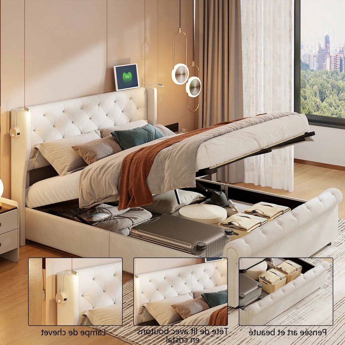 Boxspringbed – Boxspring – Tweepersoonsbed – Bed – Opbergbed – 160x200 cm – Hydraulische Opbergruimte – Velvet Gestoffeerd