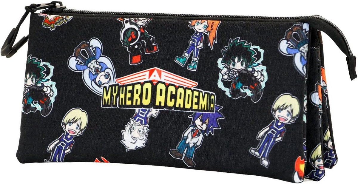 Chibi Triple Eco Etui - Drievoudige Etui voor School, Zwart/Wit