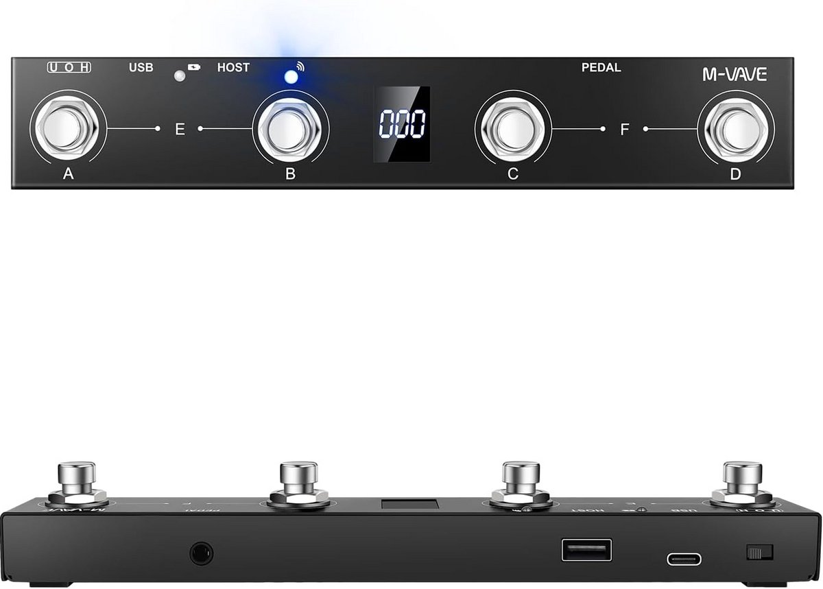 Draadloze MIDI Voetschakelaar met 4 Toetsen en Bluetooth