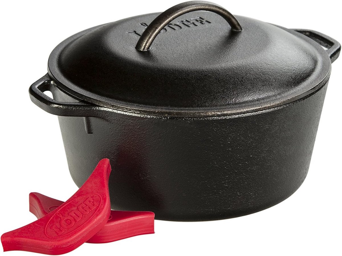 Gietijzeren Hollandse Oven (Dutch Oven) 5-Quart met Hittebestendige Handvatbeschermers
