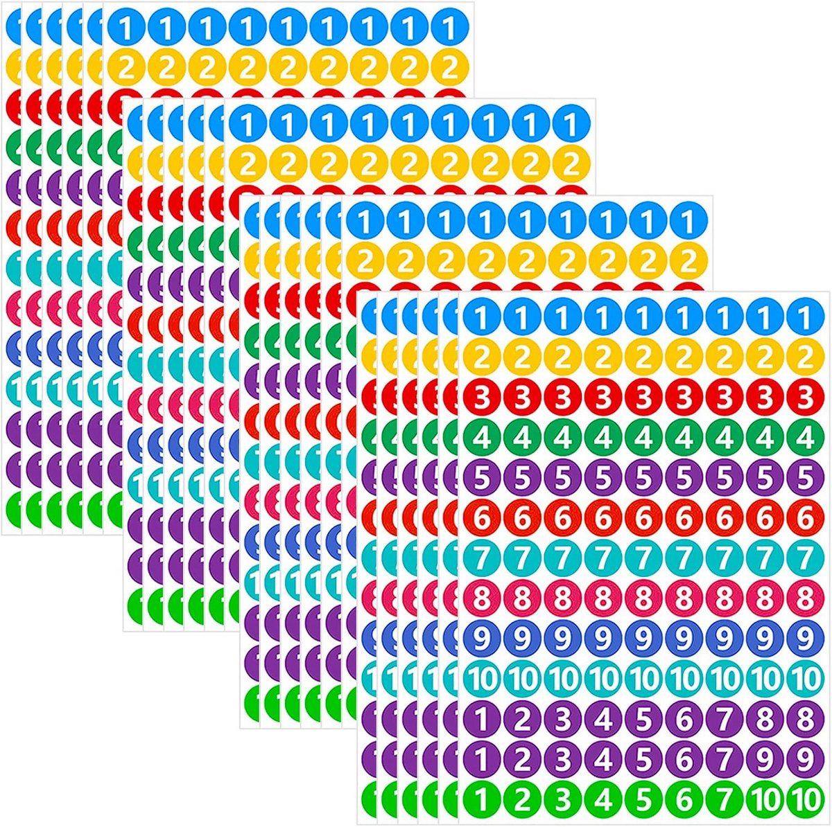 24x Set Nummer Stickers 1 tot 10 Zelfklevend Waterdicht Vinyl Gekleurd Rond