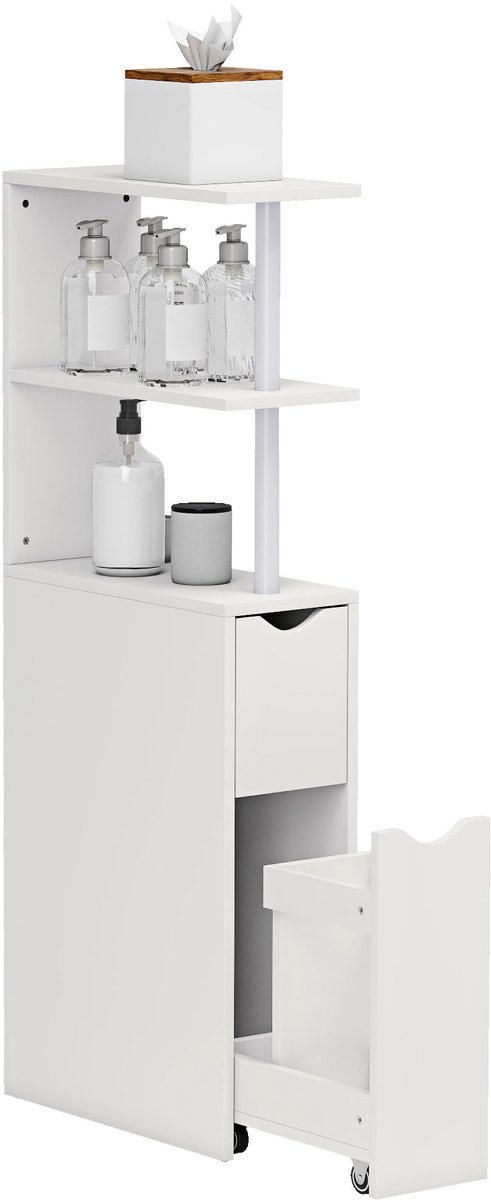 HOMCOM Badkamerkast (vloermodel) - Spaanplaat - 20x45x115cm - Wit