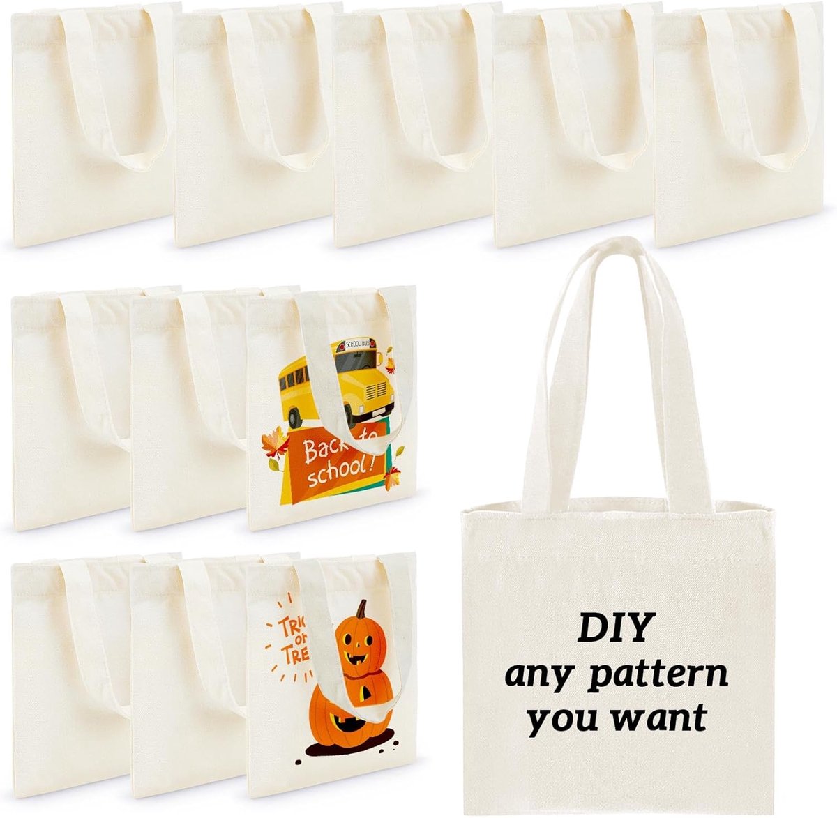 Mini Canvas Tote Bags - 12 Pcs Herbruikbare Lege Tas voor DIY en Goody