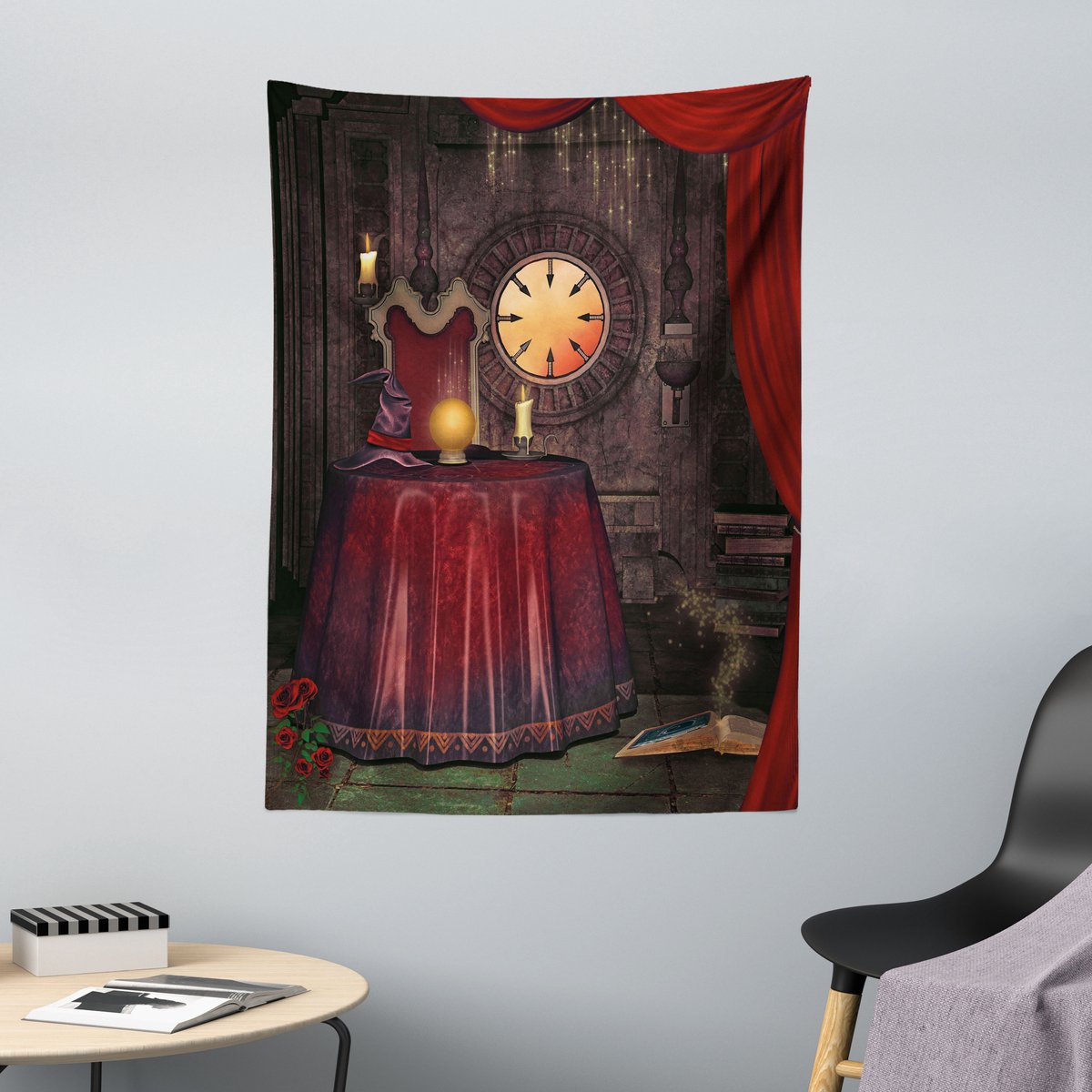 ABAKUHAUS Gotisch Wandtapijt en Sprei, Mystieke Tovenaar Fee, 110 x 150 cm, Kastanjebruin