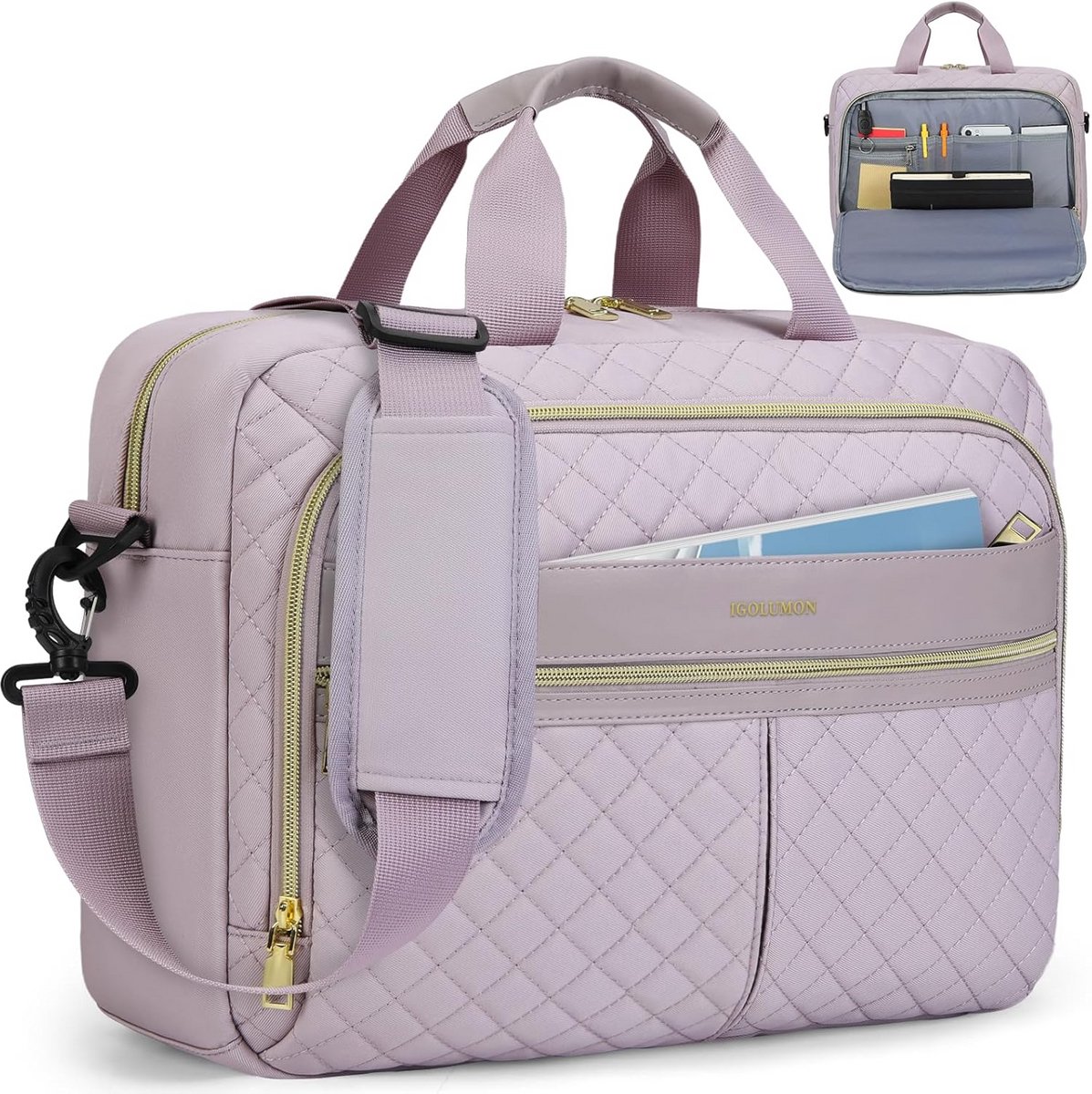 Waterdichte laptoptas voor dames, 17 inch/15,6 inch, aktetas, zakelijke schoudertas