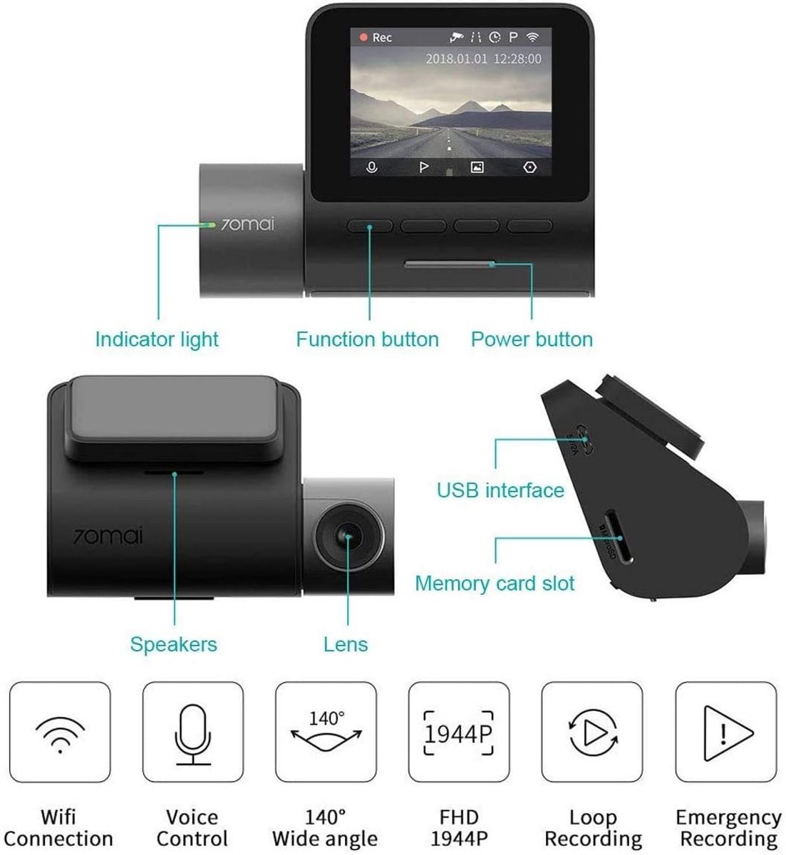 Dash Cam 1944P FHD Autocamera met GPS, Wi-Fi en Nachtzicht