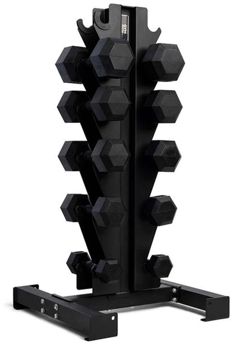 Gym Masters Dumbbell Set 2-4-6-8-10 kg (Totaal 60 kg) + Dumbbell Rek – Hexagon Dumbbells Voordeelset – 10 Fitness Gewichten – Zwart