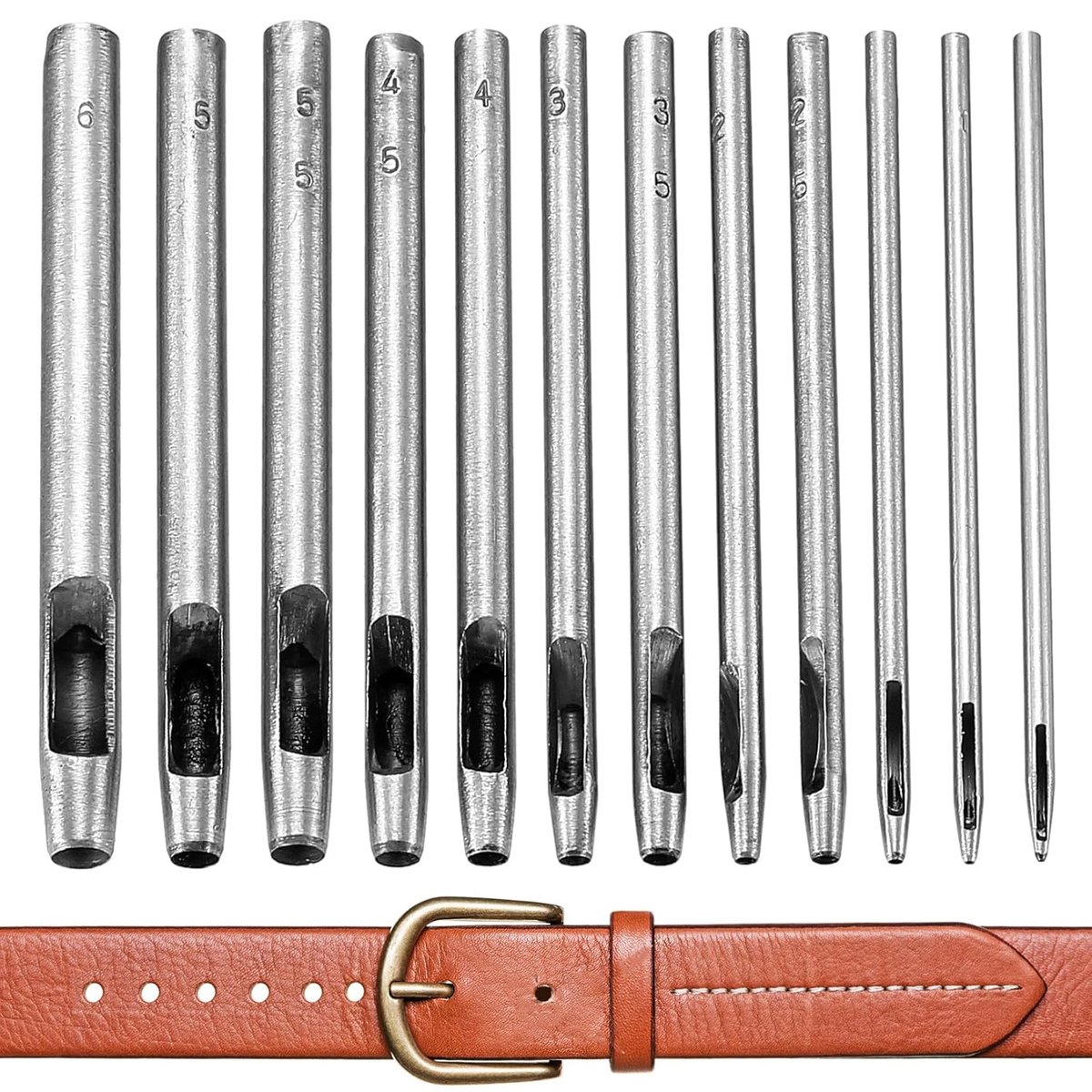 12-delige stansgereedschapsset voor leren horlogebandjes, stof en canvas - Gatenponsset met diverse maten (0,5 - 6 mm)