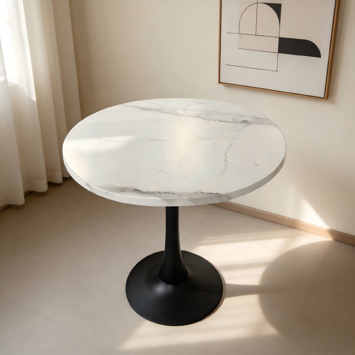 Wishdor - Ronde Eettafel - Voor 2-4 Personen - Modern Industrieel - Voor Eetkamer - MDF En