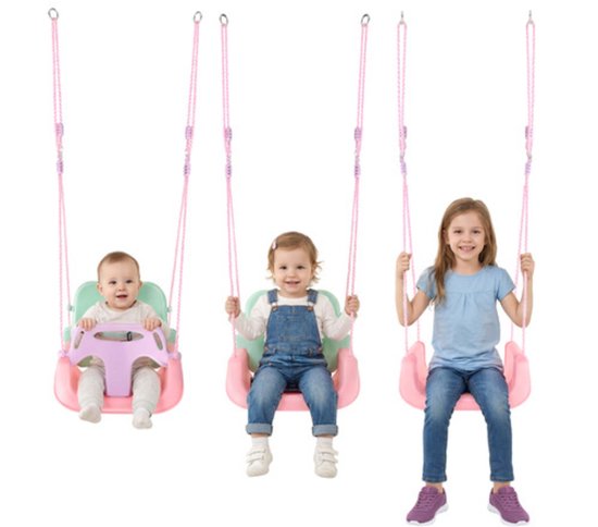 Playos® - Meegroei Schommel - tot 30 kg - Pastelkleuren - Roze / Paars / Mint - Babyschommel voor Peuter en Kleuter - Schommel - Buitenspeelgoed van Merkloos — afbeelding 5
