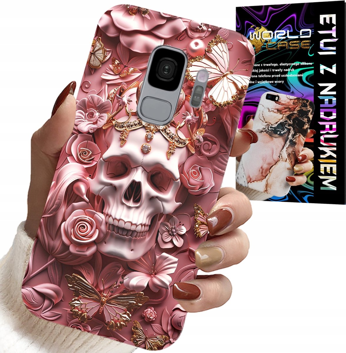 HOESJE VOOR SAMSUNG GALAXY S9 - VROUWELIJK, MODIEUS PATROON, SCHEDEL MET ROZEN