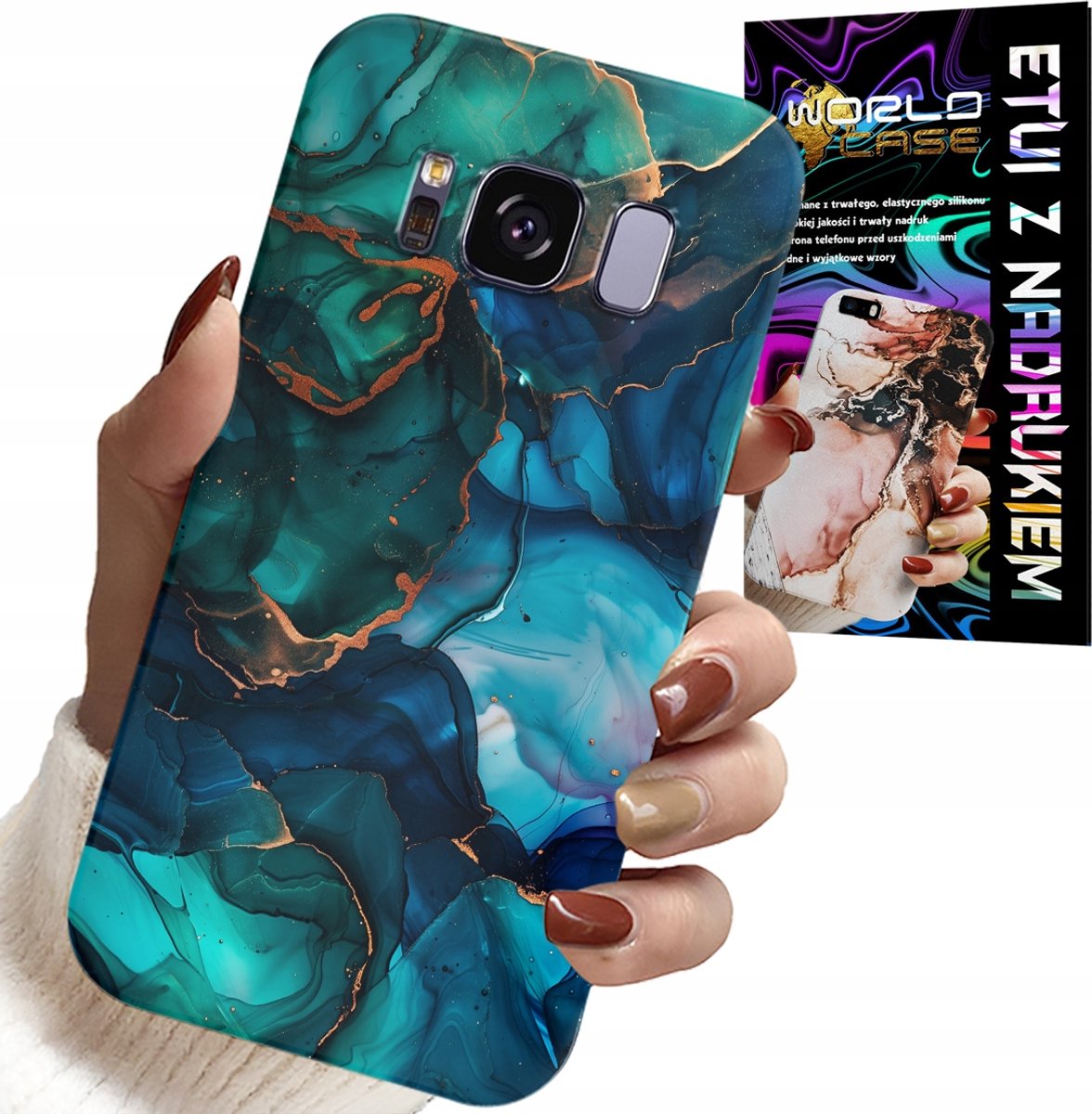 HOESJE VOOR SAMSUNG GALAXY S8 - BLAUWGROENE MARMERPATROON ACHTERKANT
