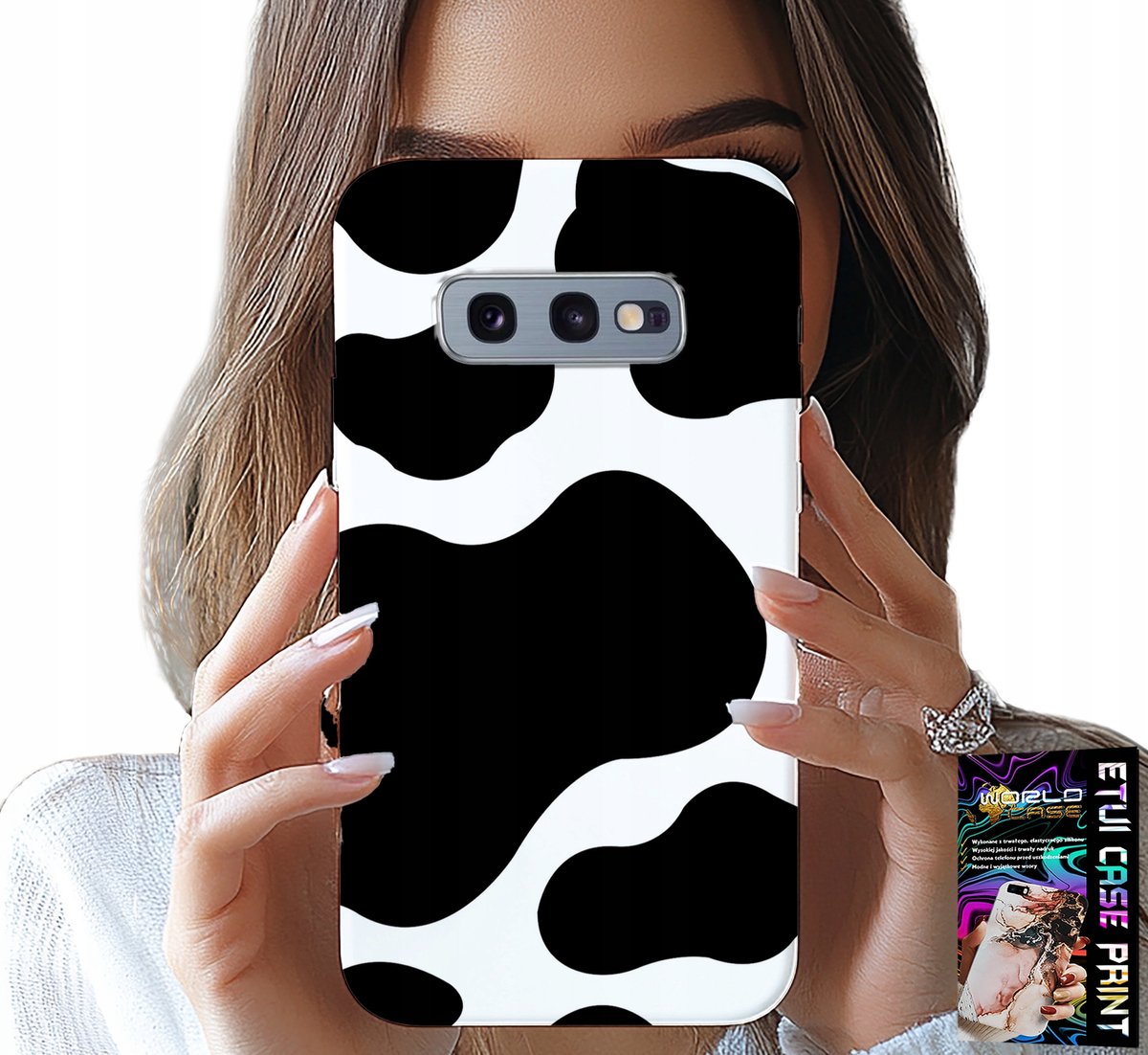 HOESJE VOOR SAMSUNG GALAXY S10E - ZWART-WIT KOELPATCHES, MODIEUZE PATRONEN
