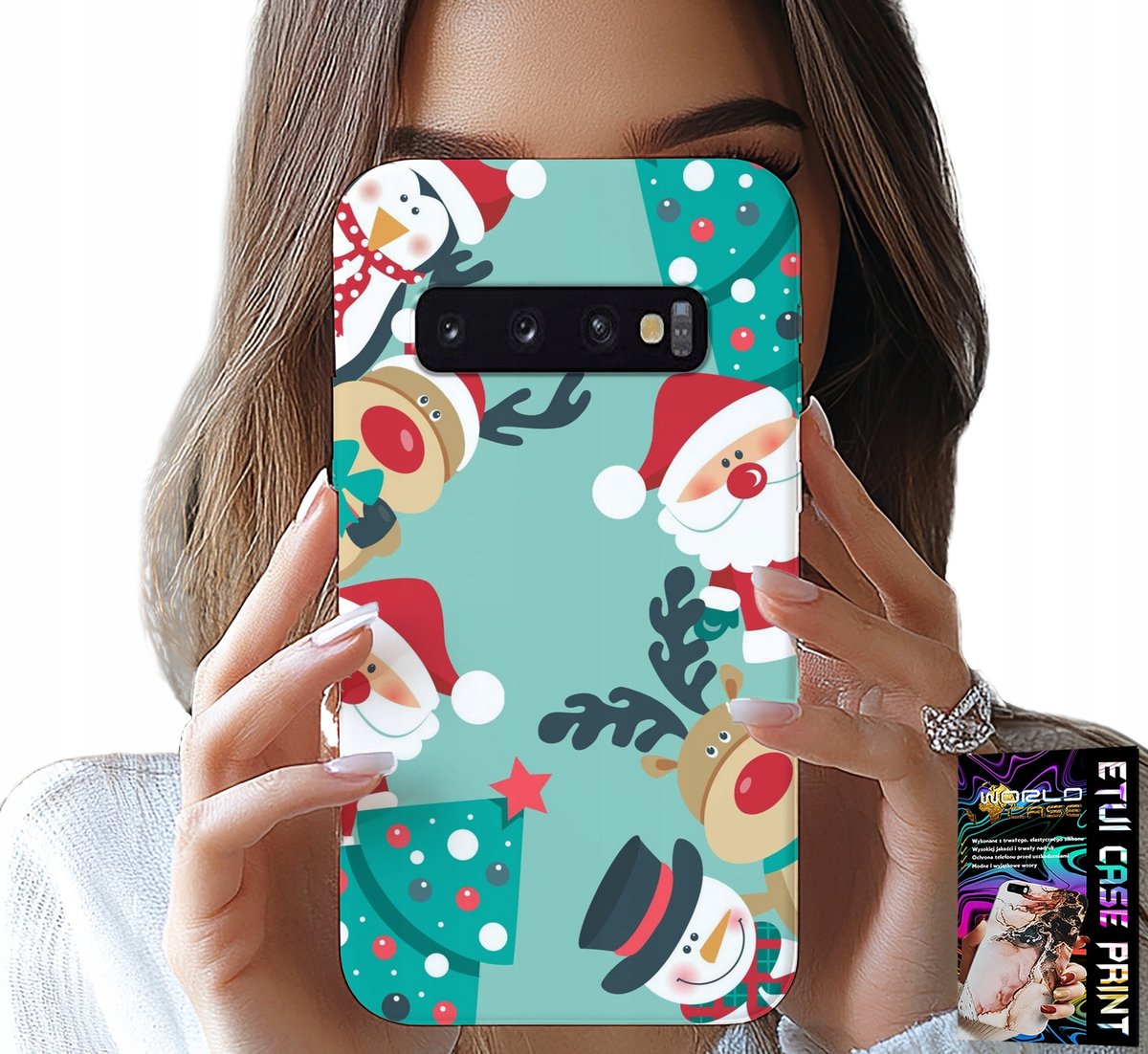 HOESJE VOOR SAMSUNG GALAXY S10 PLUS - KERSTPATRONEN MET KERSTMAN, RENDIER EN SNEEUWPOP