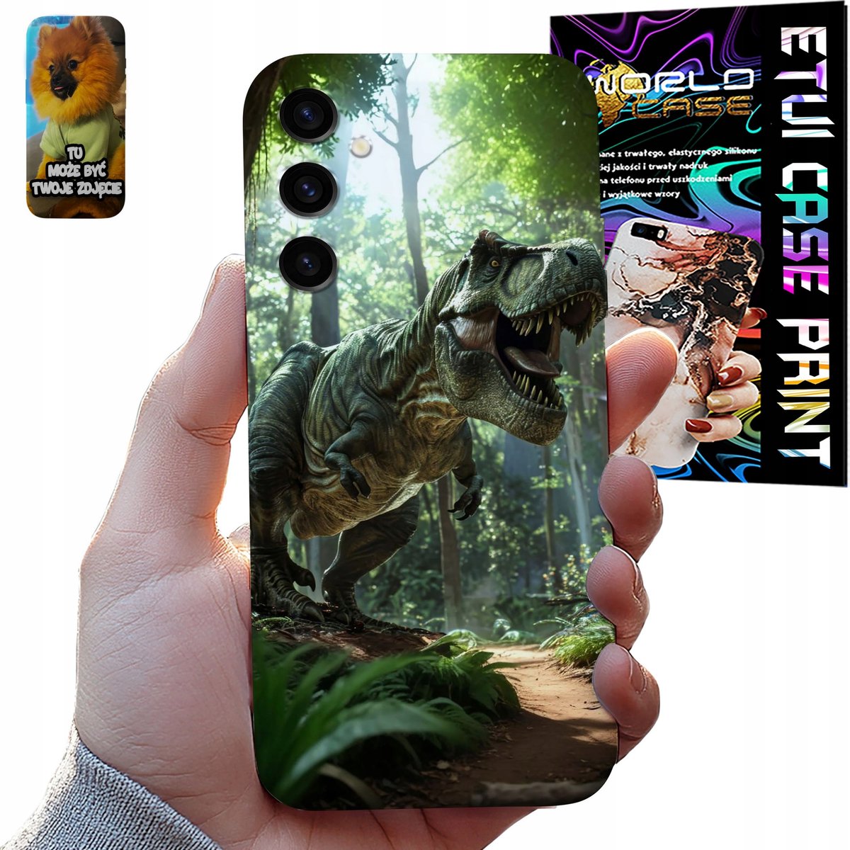 Hoesje voor Samsung Galaxy S24 met dinosauruspatroon voor jongens + glas