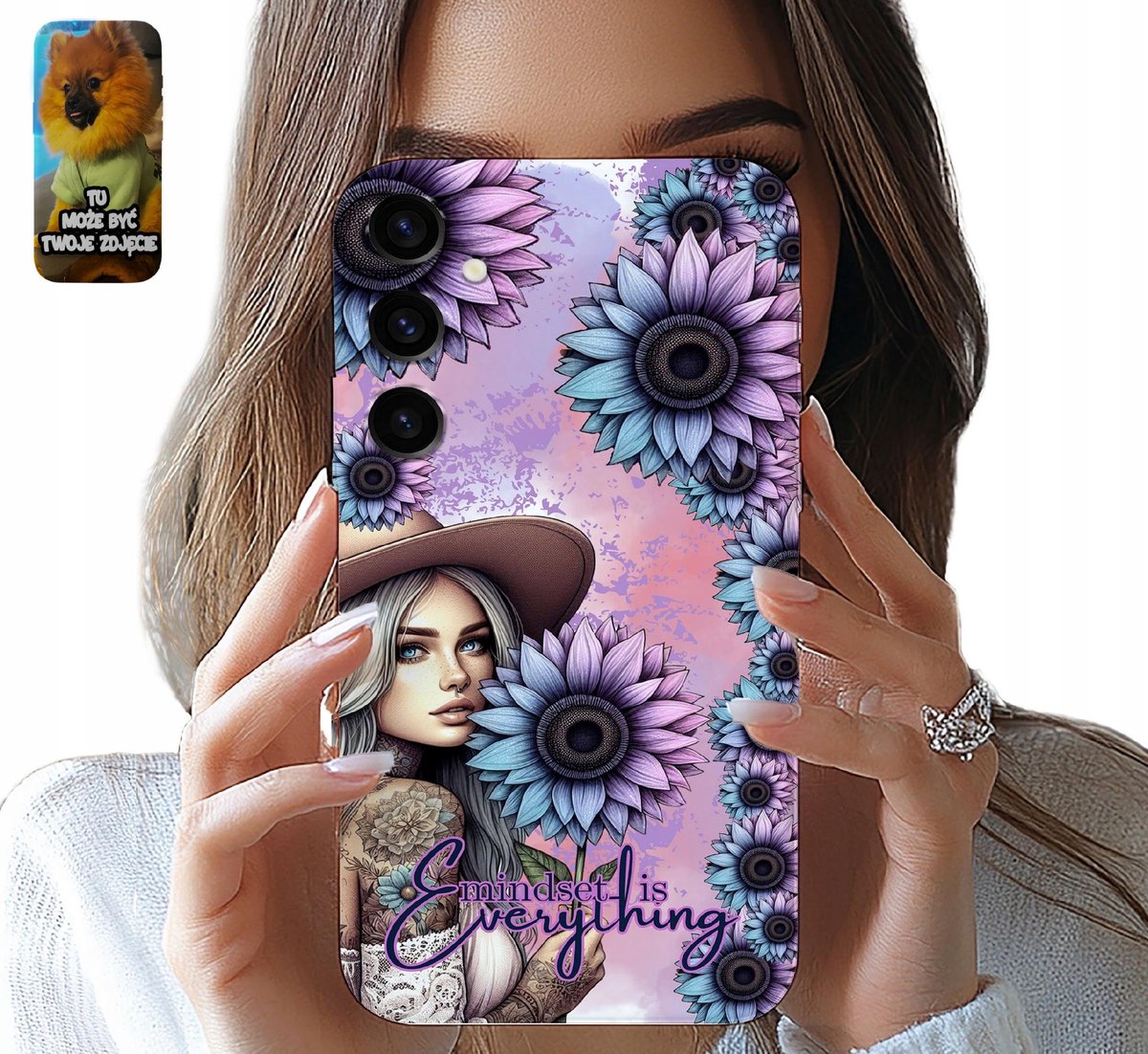 Hoesje voor Samsung Galaxy S24 FE met zonnebloemmotief en trendy design + glas