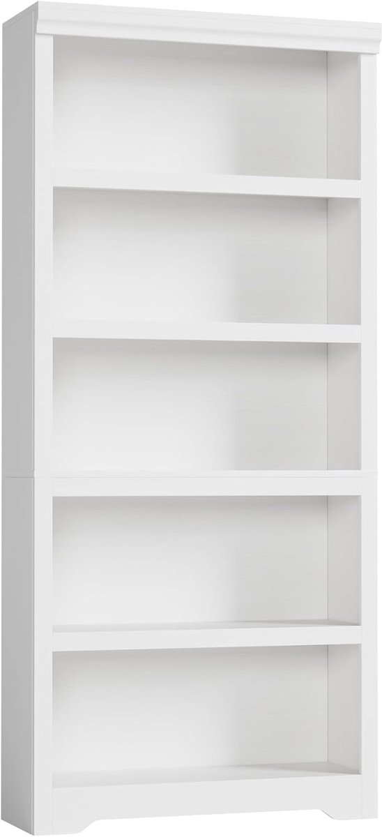 Boekenkast - 5-delige boekenkast - 69 inch hoge boekenkast in boerderijstijl - met verstelbare planken, open opbergrek met antislipontwerp - 175 × 80 × 30 cm - wit