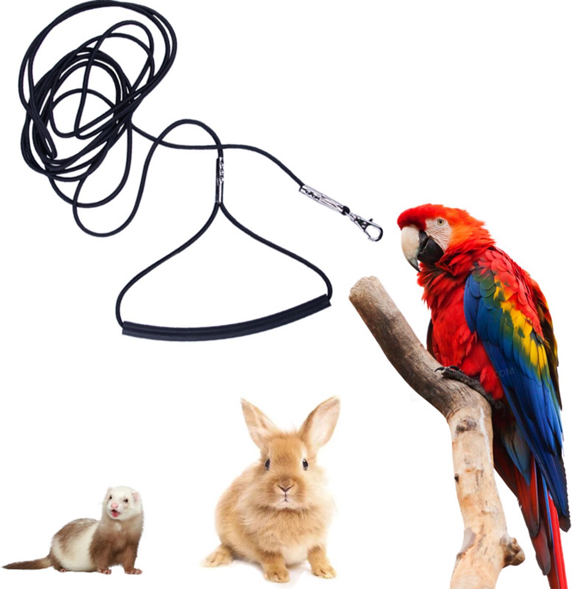 (4 meter lang)Dieren-slipriem (Zwart) — Voorzien van een verschuifbare rubberen stopper; dun koordmodel.