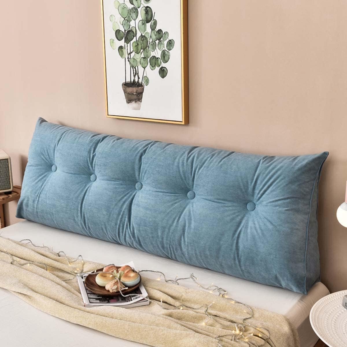 Groot Bedkussen - Wig Kussen - Ontspannen Lezen - Afneembare Hoes - 100x50x20cm - Blauw