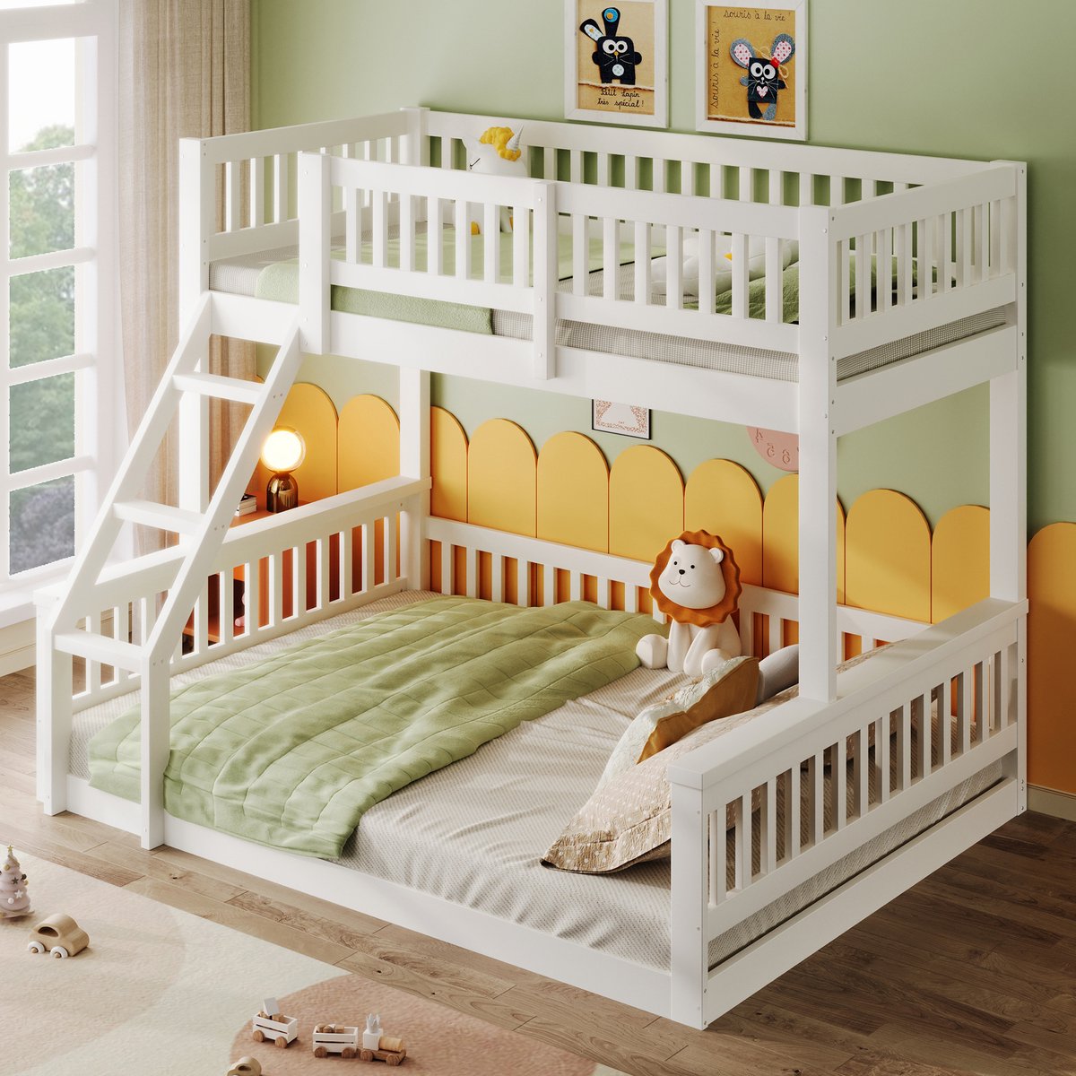 MODENUIT Stapelbed 90x200/140x200 cm – Met Ladder en Uitvalbeveiliging – Voor Kinderkamer – Grenenhout/MDF – Zonder matras – Wit
