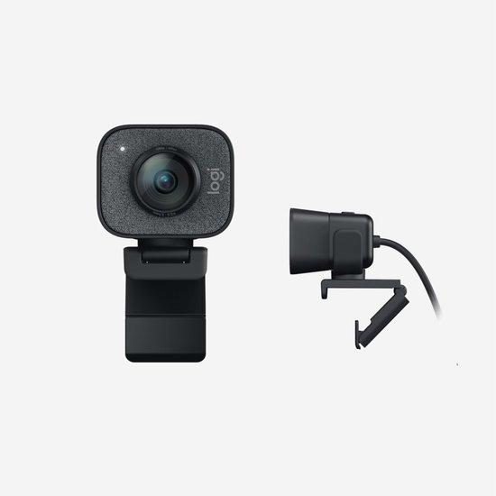 Vue latérale d'une webcam Logitech StreamCam et une vue de face.
