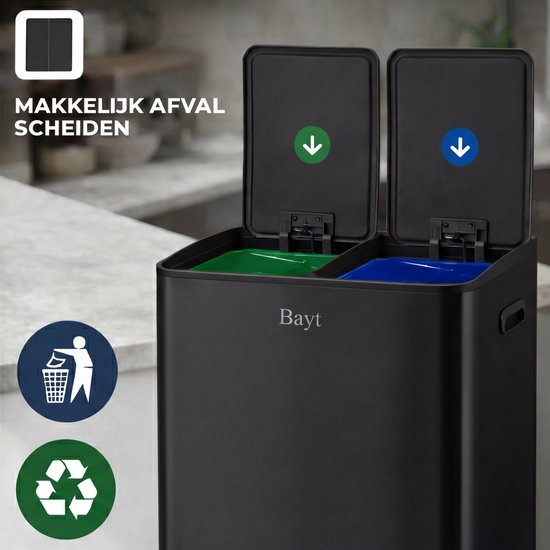 Poubelle de cuisine double 30 litres et 20 litres mince 2 compartiments pour tri et recyclage des dechets avec pedale et - Maison