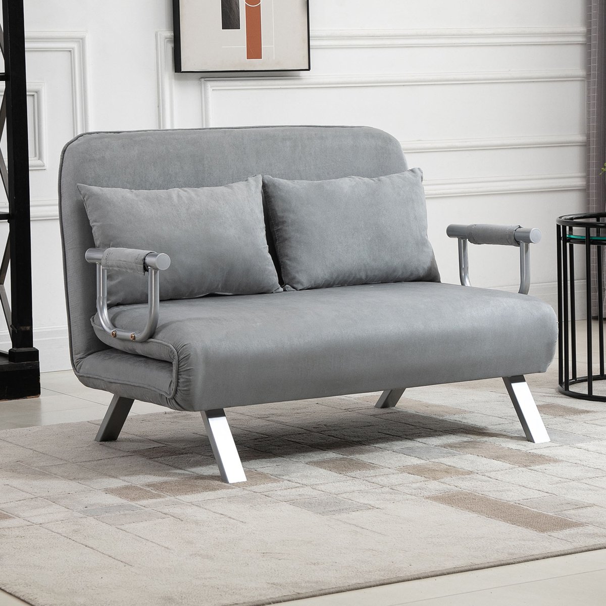 MODFU Slaapbank - Verstelbare Rugleuning En Slaapfunctie - Modern - Polyester - Lichtgrijs - 111 X 80 X 78 Cm