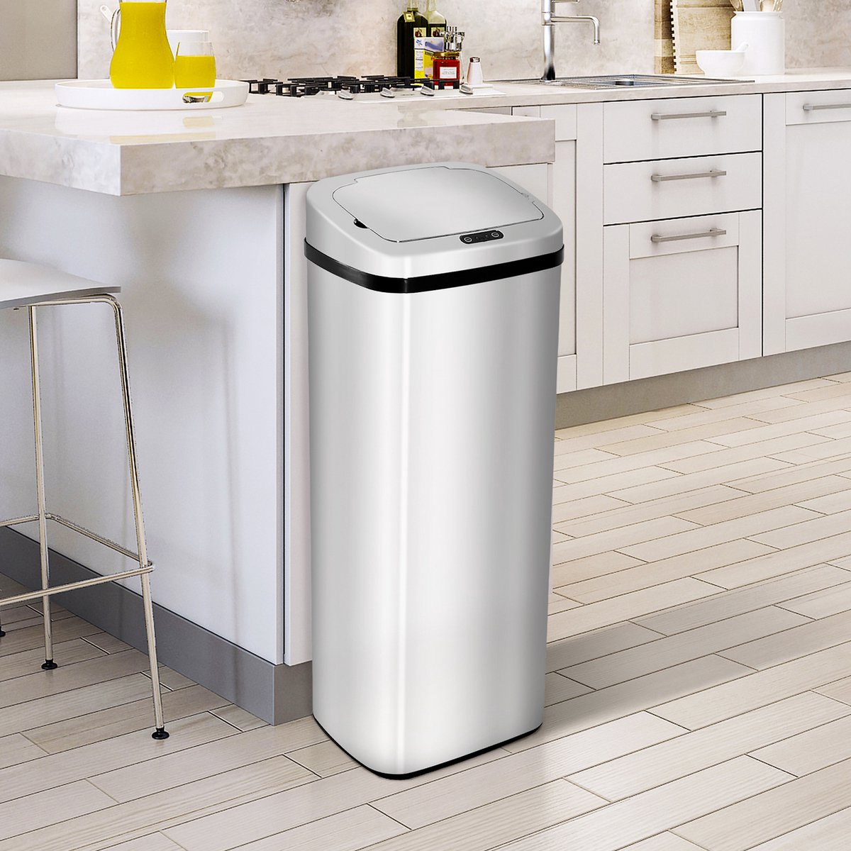REDOM - Afvalemmer Met Sensor - Aanraakvrije Bediening - Modern - Voor Keuken - Roestvrij Staal - Zilver - 67 L