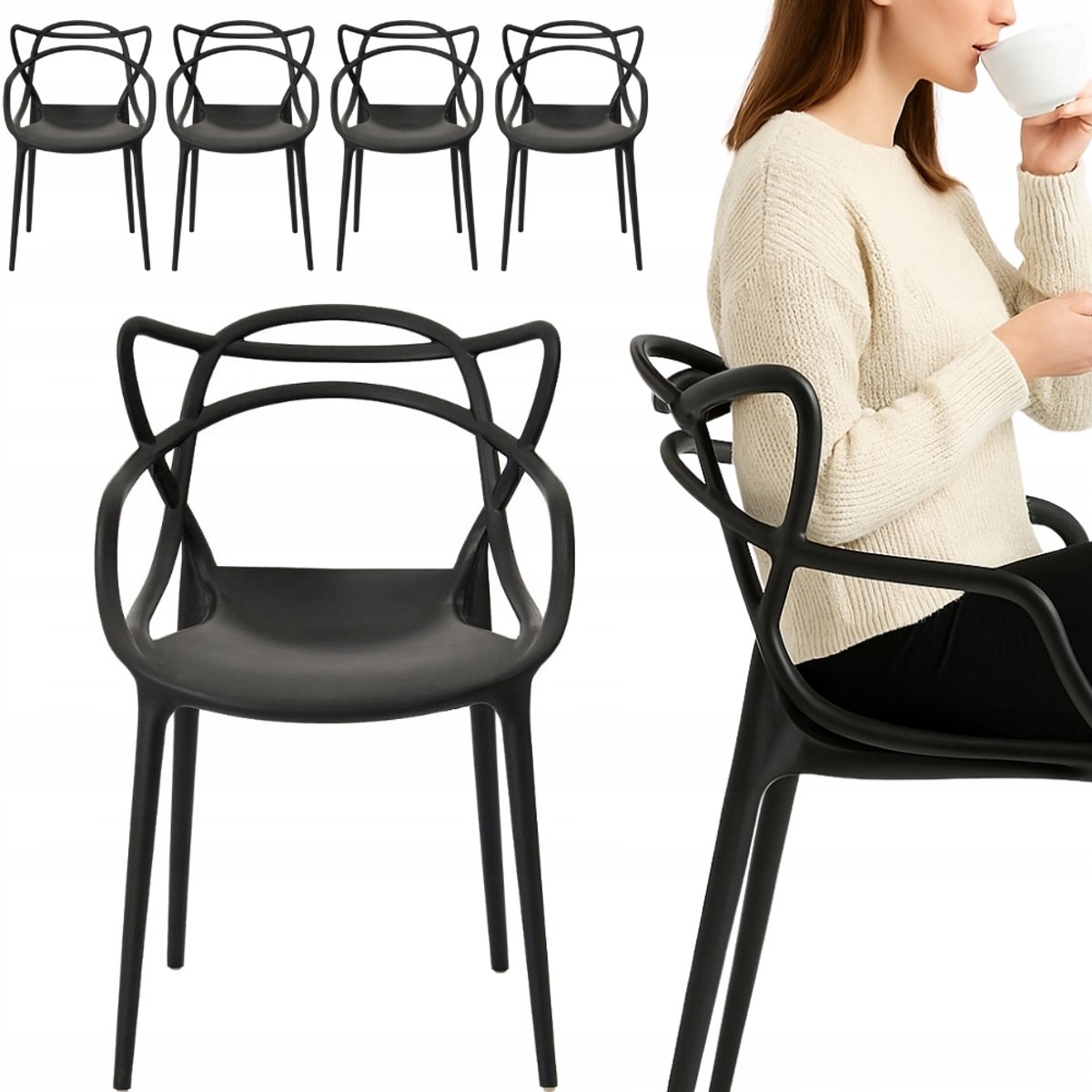Bankietowo Split Serie - Azuurstoelen voor Binnen en Buiten - Zwart - Ergonomisch - Stapelbaar