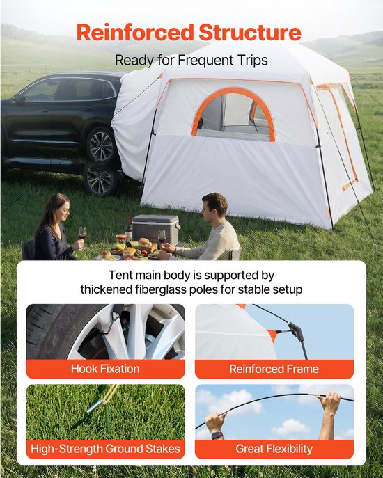 VEVOR Achterkleptent, Autotent voor 6 Personen, 3048 X 2743 X 2200 mm, Waterdicht (Pu2000 mm) Kampeertent met Geventileerde Deuren En Muggennetten, Achterkleptent voor Suv's voor Kamperen, Wandelen En Andere Buitenactiviteiten — afbeelding 5