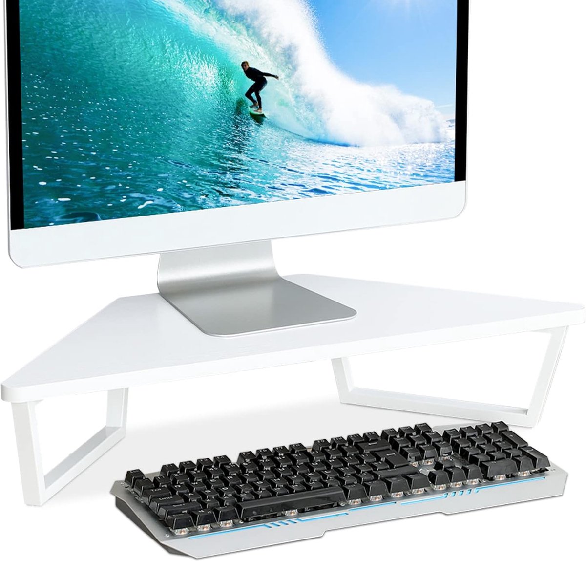 Monitor Verhoger - Bureau Organizer - Werkplek Verbeteren - Driehoekige Vorm - 66 cm Breed - Wit