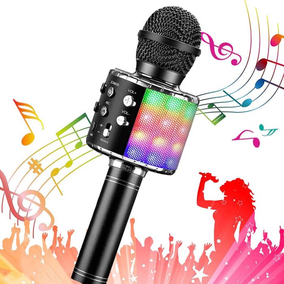 Karaoke-microfoon - Draadloos - Bluetooth - 4-in-1 Multifunctioneel - Zwart