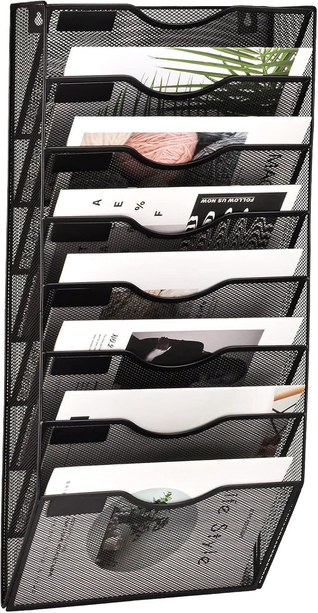 Wand Organizer - Opbergrek - Documenten Sorteren - 8 Vakken - 66.5cm Hoog - Zwart