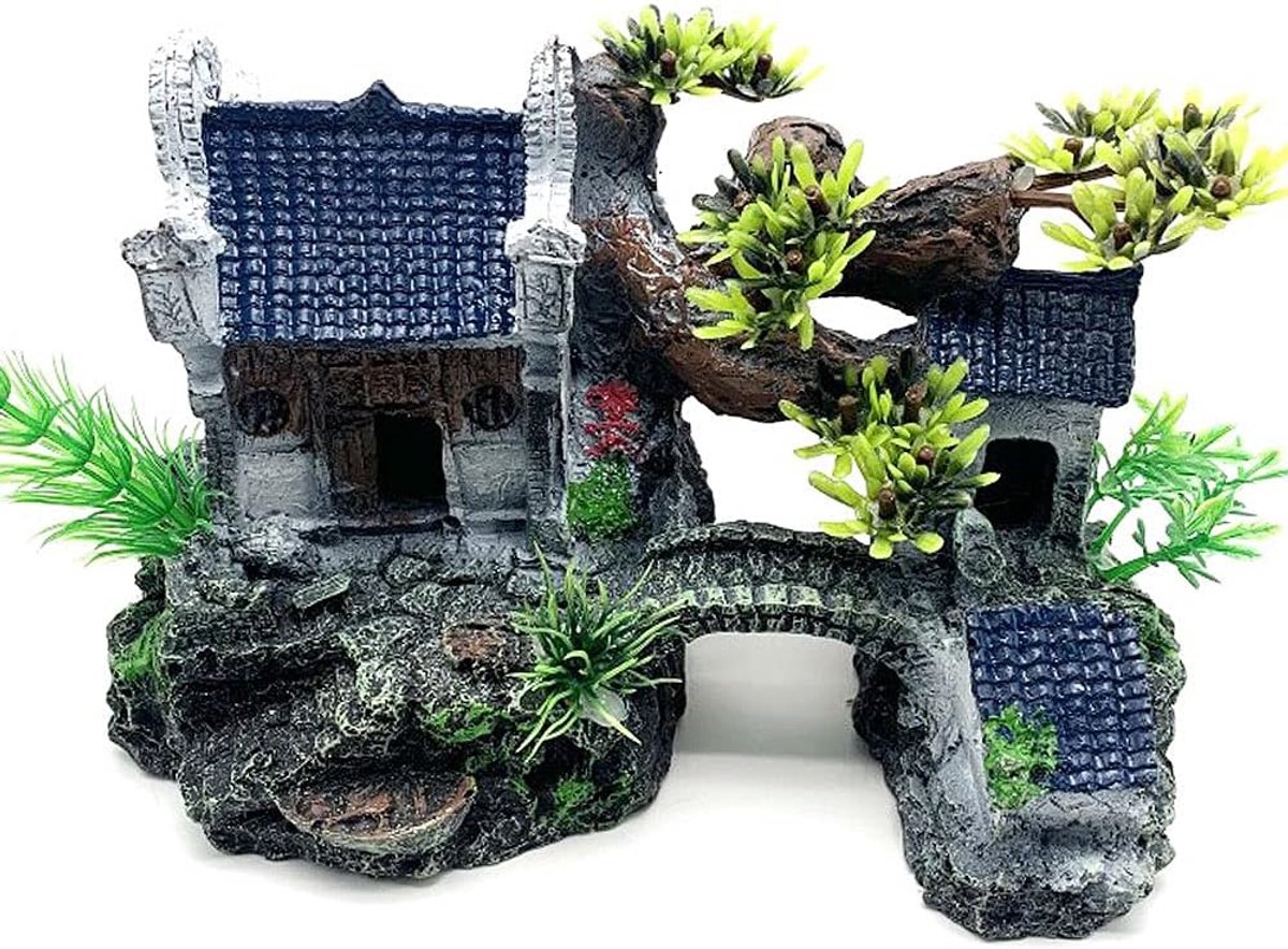 Aquarium Kasteel - Landschap Decoratie - Aquarium Inrichting - Klassiek Oosters Ontwerp - 20x10x16 cm - Rivier