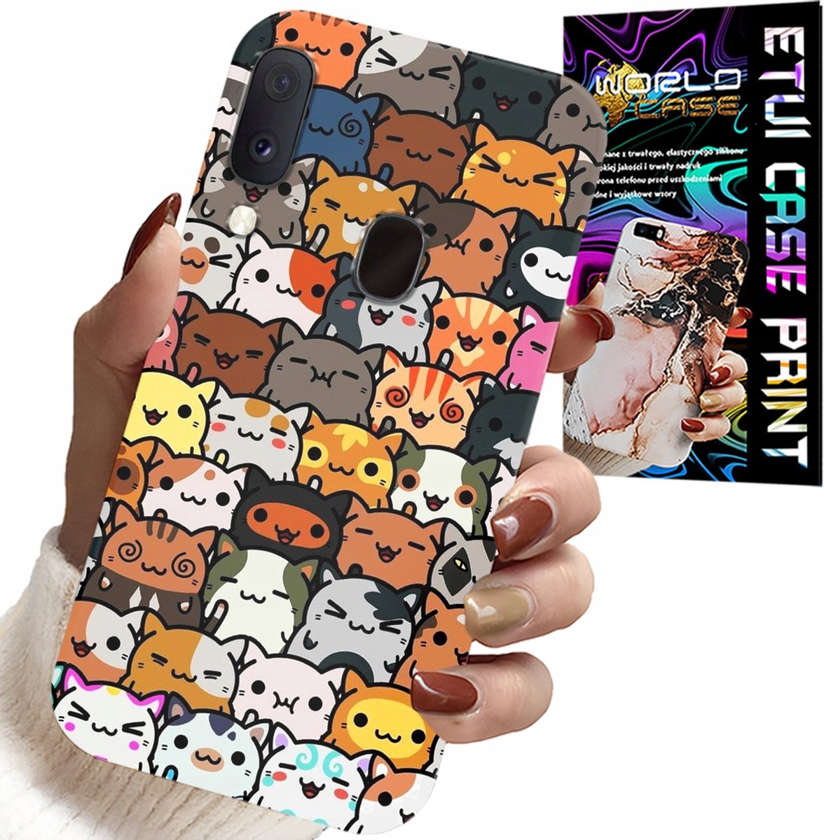 HOESJE VOOR SAMSUNG GALAXY A20E - ACHTERKANT BEDRUKT MET SCHATTIGE KATJES, KATJES, COVER