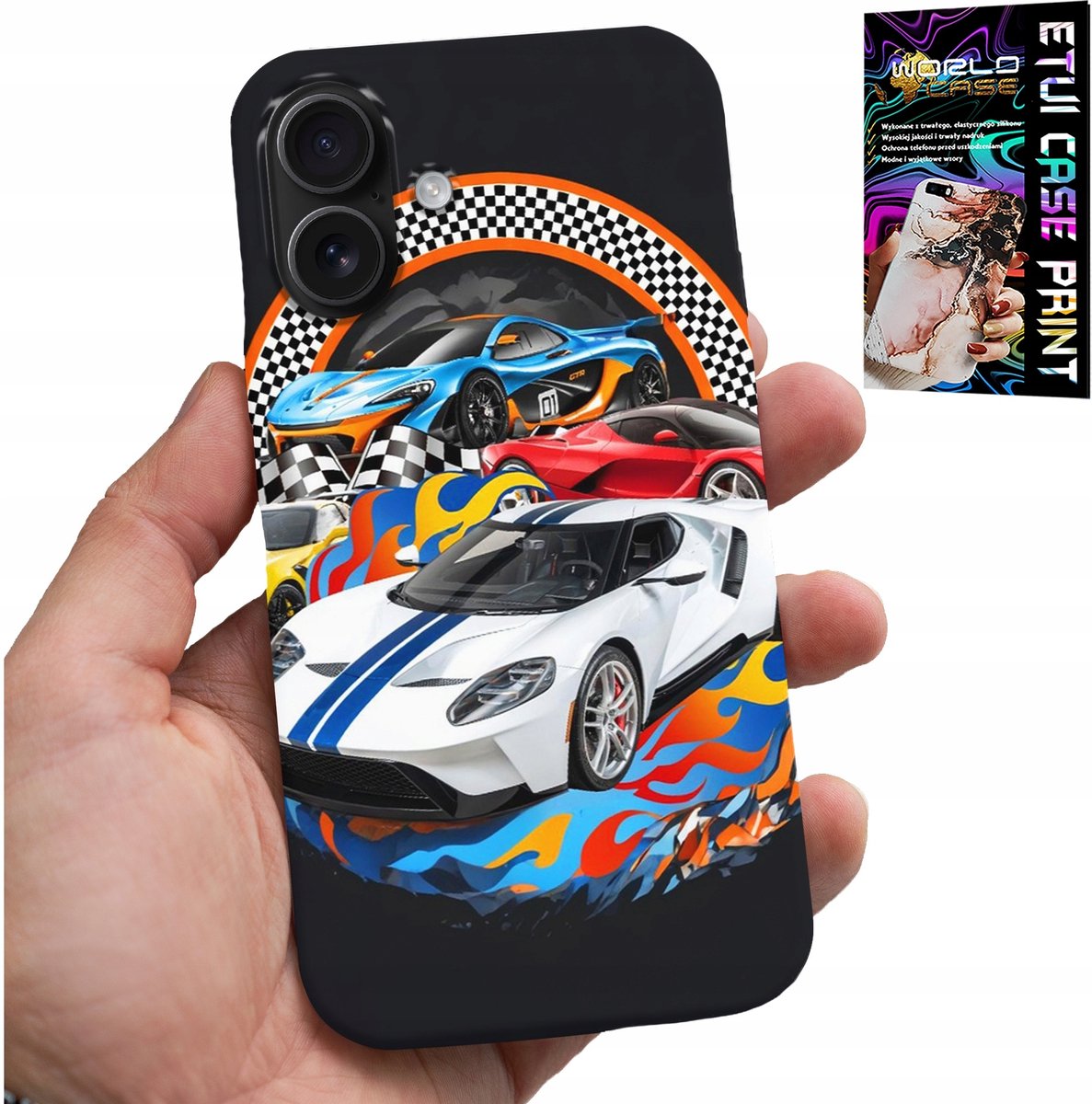 iPhone 16 hoesje - Sportwagens, racehoesje + glas