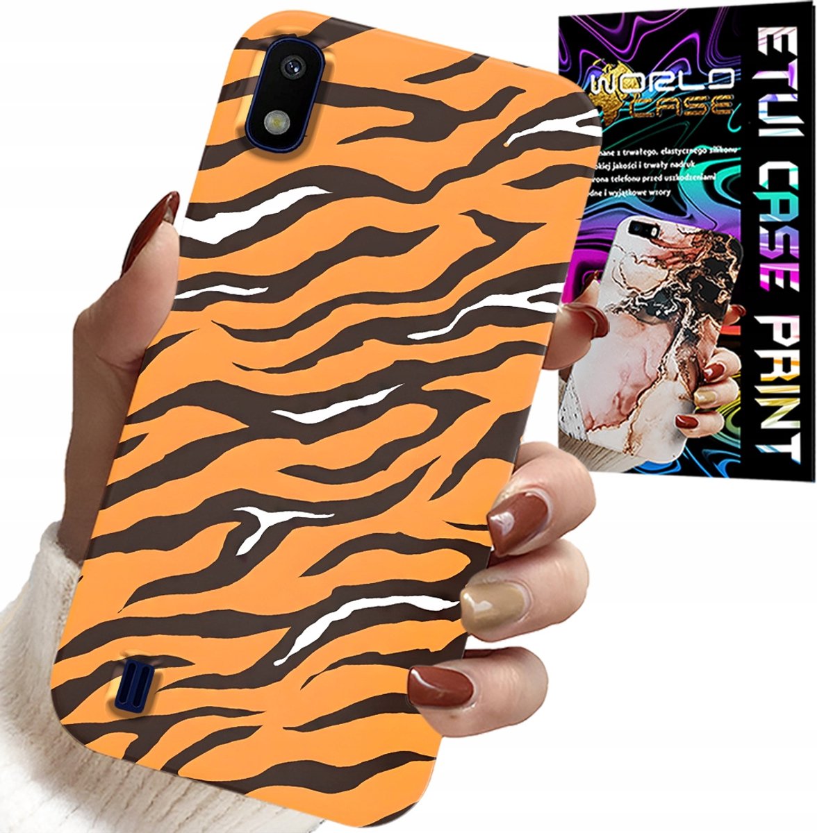 HOESJE VOOR SAMSUNG A10 - ACHTERKANT MET TIJGERSTRIPES + GLAS
