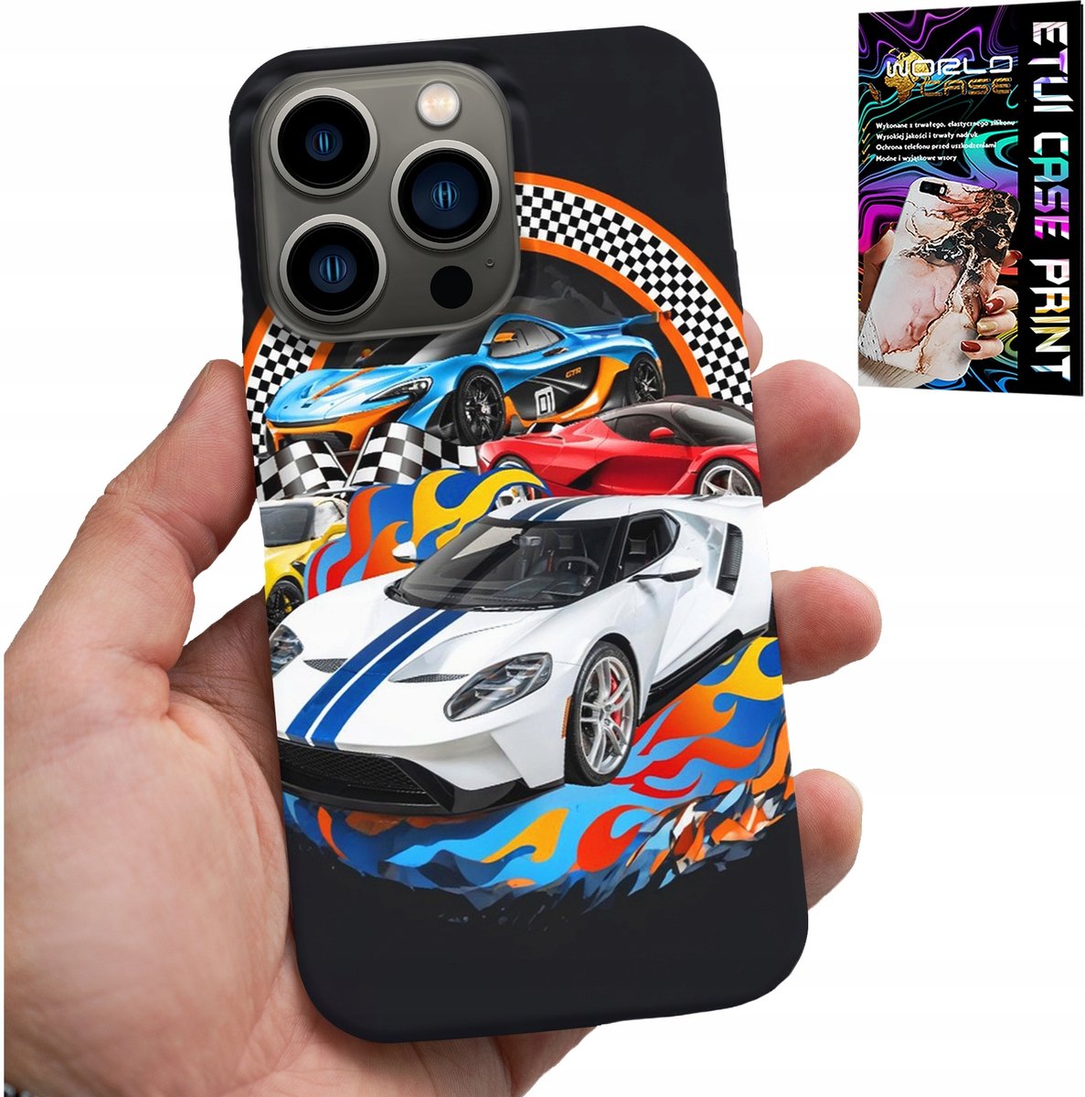 HOESJE VOOR IPHONE 15 PRO - SPORTWAGENS, RACING HOESJE + GLAS