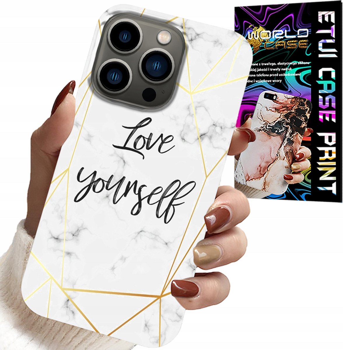 HOESJE VOOR IPHONE 15 PRO MAX - WIT MARMER MET GOUDEN FRAME LOVE YOU