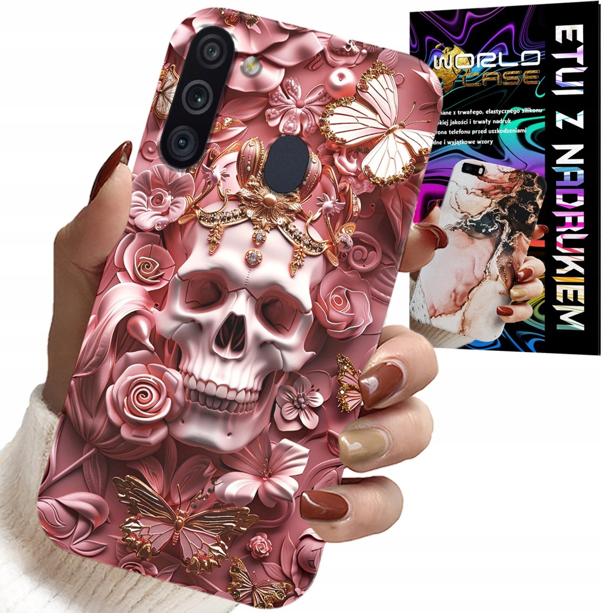 HOESJE VOOR SAMSUNG GALAXY A21 - VROUWELIJK, MODIEUS PATROON, SCHEDEL MET ROZEN
