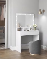 kaptafel, kaptafel, cosmeticatafel met 9 LED lampen en spiegel, instelbare lichtsterkte, 2 laden en 3 open vakken, lades, modern, wit