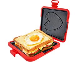 Opvouwbare Tosti Maker voor Magnetron - Broodrooster - Siliconen Sandwich Maker met Hittebestendige Basis - Non-Stick Panini Grill - Rood - 14x16x3 cm