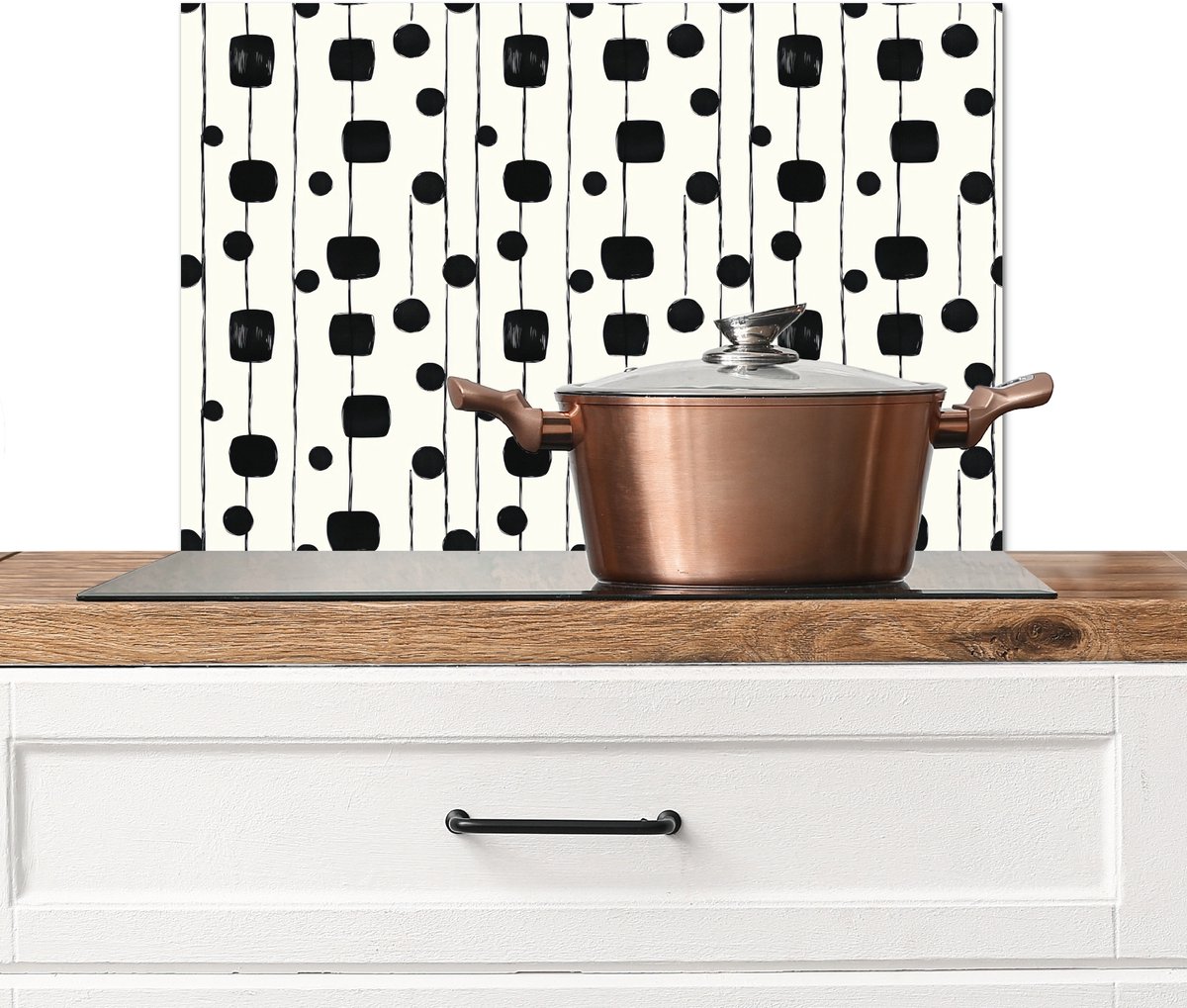 Spatscherm keuken 60x40 cm - Kookplaat achterwand Grafisch - Modern - Zwart - Muurbeschermer - Spatwand fornuis - Hoogwaardig aluminium