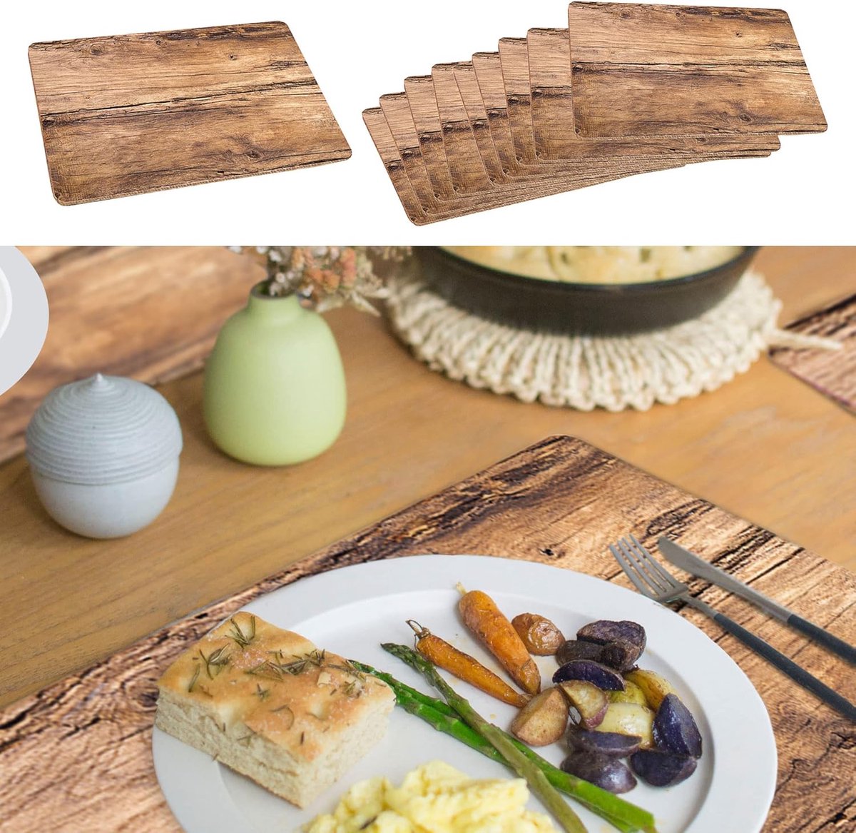 Placemats set - Tafelonderleggers - Bescherming tafel - 10 stuks - 45x29 cm - Houtlook eiken
