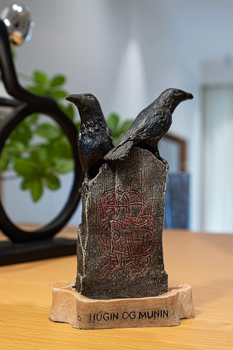 Raven Beeldje - Mythologische Decoratie - Interieur Verfraaiing - Handgemaakt Uniek - 3 Inch Hoog - Hugin Og Munin